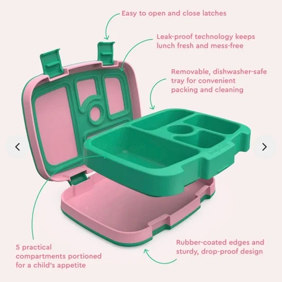 Bentgo Kids Pink & Green Durable Leak-Proof Lunch Box NIB - Picture 4 of 7